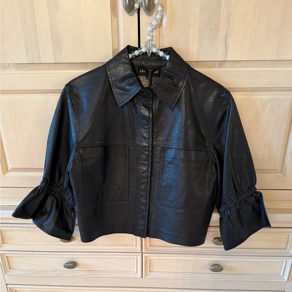 Lamarque Jackets & Blazers - Lamarque Carolina Black Leather Jacket with Ruffle Sleeves